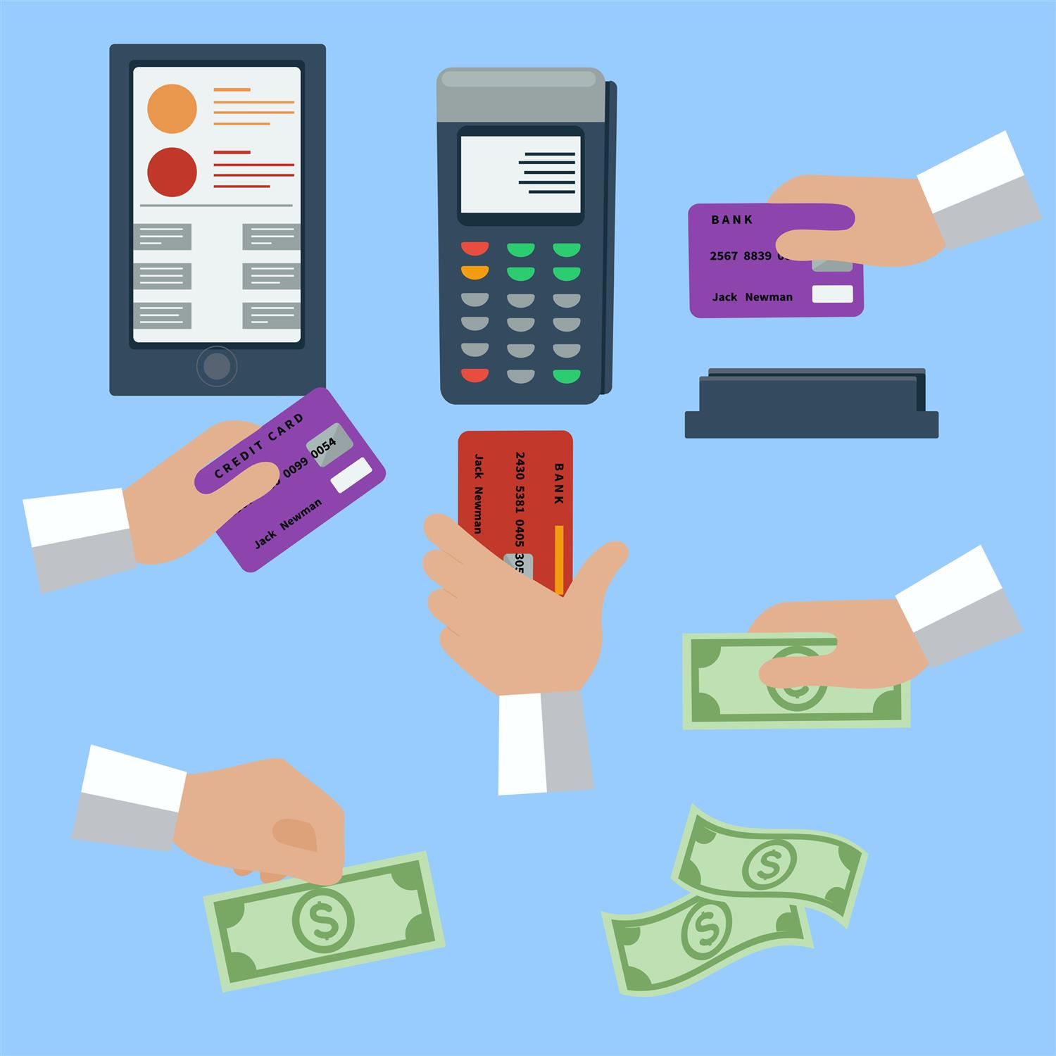  Hands holding cash and credit cards