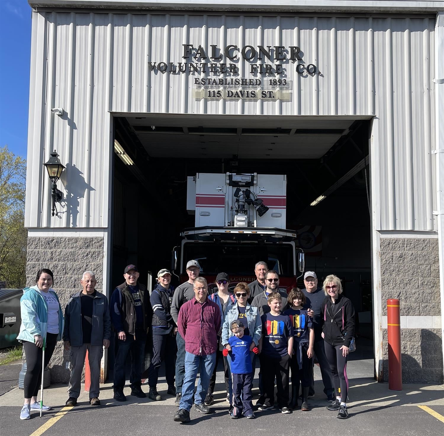 Falconer's Clean-Up Day participants at the Falconer Volunteer Fire Department.