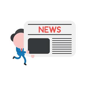 businessman character running and holding newspaper icon